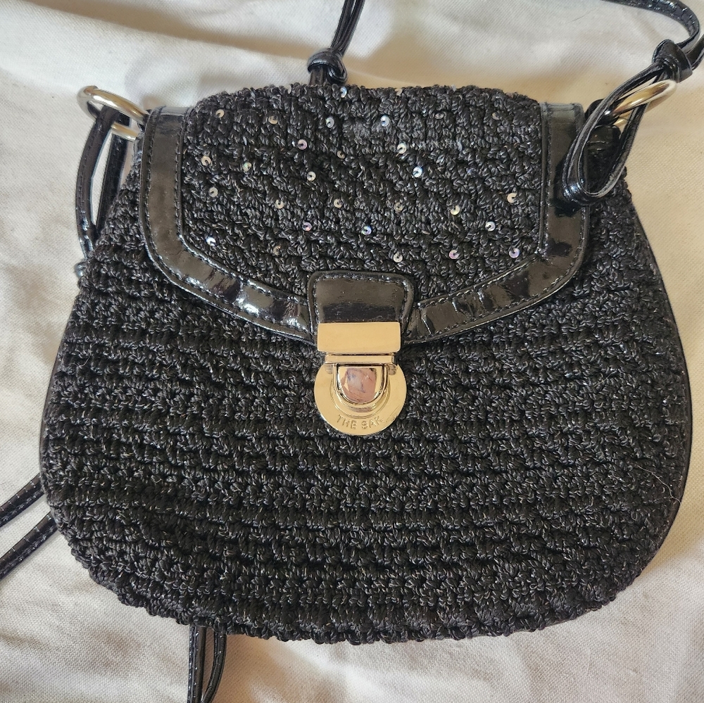 The Sak Black Crochet Crossbody Mini Bag Woven Boho